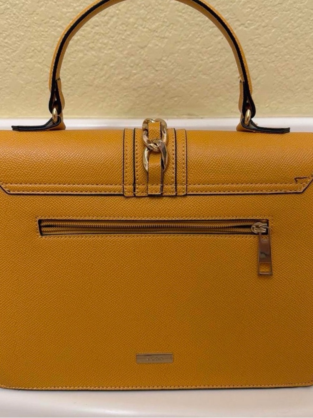 Aldo Yellow Structured Top-Handle Bag with Chain Accent - Picture 2 of 4